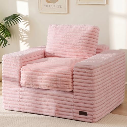 Image of MAXYOYO Bean Bag Chair with Pillows, Floor Sofa with Armrests and Support, Plush Foam Filled Lounge Chair for Adults, Cozy Bean Bag Couch for Living Room, Bedroom, Apartment, Pink
