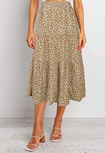 MEROKEETY Women's Boho Leopard Print Skirt Pleated A-Line Swing Midi Skirts