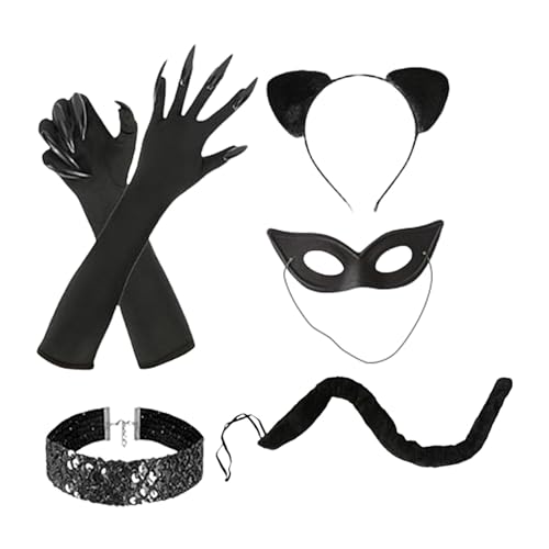 Costume pour femme - Accessoires de cosplay d'Halloween - Déguisement de chat noir | Ensemble d'accessoires de costume de chat noir pour femme