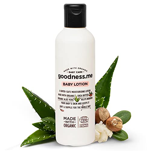 Image of goodness.me Certified Organic Moisturizing Baby Face & Body Lotion, 100ml, Paediatrician Certified, Hypoallergenic, Certified Organic by ECOCERT France, White, 100 ml