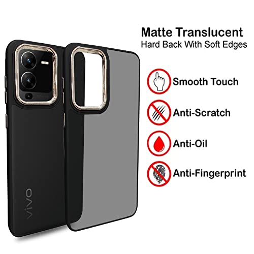 Image of A rtistque Frosted Translucent Back Cover Case for Vivo V25 Pro 5G | Electroplated Chrome Ring | Raised Camera Edges for Protection | Smooth Sides TPU - Black