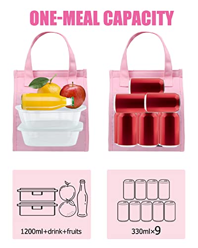 Fmeida Insulated Lunch Bag Women, Cute Womens Lunch Bag, Pink Lunch Bag Small, Reusable Adult Lunch Box Bag For College Picnic Beach | Front&Side&Interior Pockets #TOP5