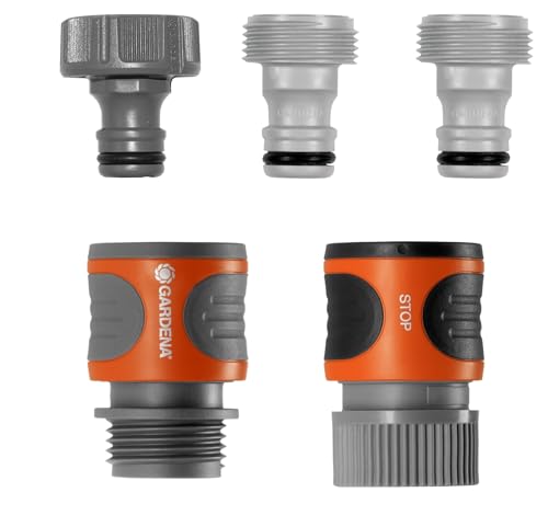 GARDENA (18270-81) 5-Piece Quick Connect Hose Fittings: Garden Hose Quick Connect Kit for 5/8 Inch or 1/2 Inch Hose - Quickly Connect Garden Hoses, Sprinklers, Spray Nozzles, and Accessories.
