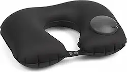 Travesseiro de Pescoço Inflável para Viagem, Almofada Cervical, Portátil e Confortável para Avião e Carro (Preto)