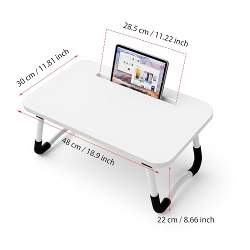 Small Laptop Bett Tisch - Laptoptisch 48 x 30 cm als Frühstückstablett, zum Essen, Lesen, Schreiben, Arbeiten, Laptop Ständer für Bett, Sofa, Büro und Zuhause (White)