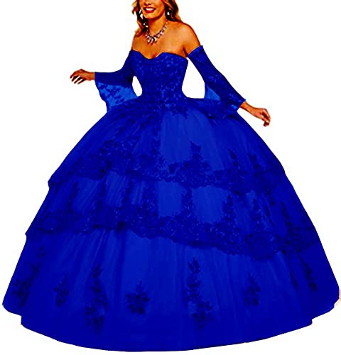 Robe de Quinceanera bleu marine vêtement de bal femme manches longues dentelle 36