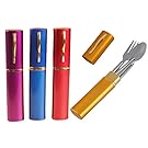 New Chinese Style Portable Travel Camping Hiking Picnic Stainless Steel Fork Spoon Chopsticks Cutlery Utensil Flatware Set Dinner Service Dinnerware With Carrying Case (Purple)