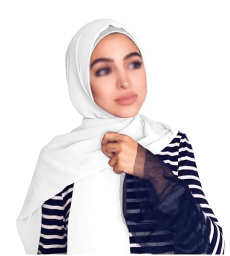 QYMY Premium Quality Chiffon Hijab solid Color Bubble Chiffon Scarf Hijab Soft Hijab Long Scarf Wrap Scarves (Milk white)2