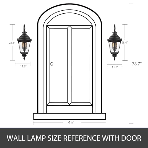 Image of Emliviar Farmhouse Outdoor Light Fixtures Wall Mount 28.4 Inch, Large Outside Lamp for Porch, Outdoor Carriage Light with Seeded Glass, Black Finish, XE265B BK