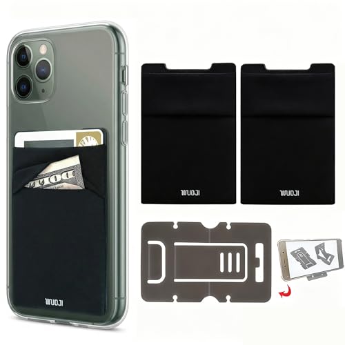 Image of RFID Blocking Phone Card Wallet - Double Secure Pocket - Ultra-Slim Self Adhesive Credit Card Holder Card Sleeves Phone Wallet Sticker All Smartphones(Black)-2PC