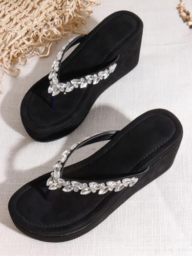 Image of TRYME Crystal Embellished Strap Slip on Wedges Heel Sandals For Women's