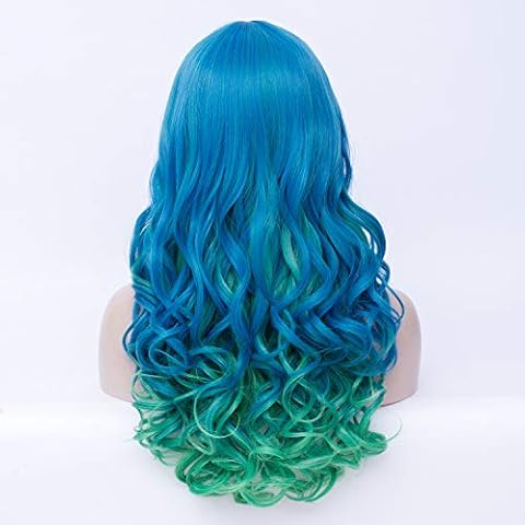 Perücke Blau Grün Lang Gewellt/Gelockt Locken Perücken Cover