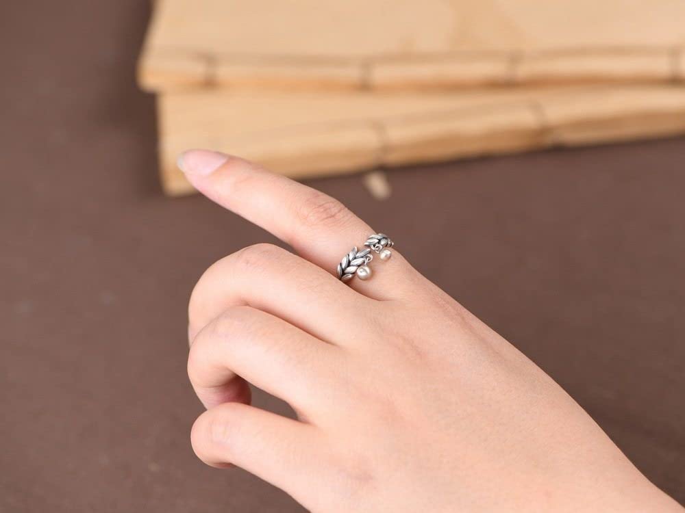 Anello In Argento Sterling 925,S925 Anello In Argento Sterling Con Spiga Di Grano Anelli Regolabili Anello Aperto Retrò In Argento Anello Per Il Pollice Anello Eterno Con Fascino Da Sposa Gioielli