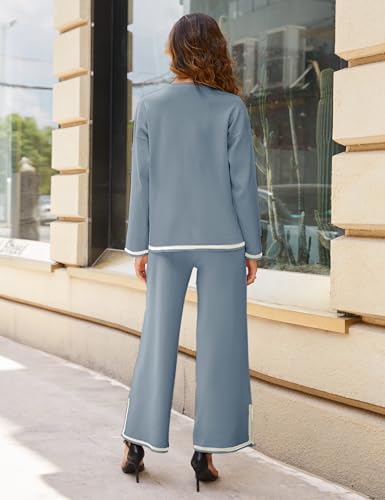 Image of Tanming Women's 2 Piece Outfits Long Sleeve Knit Sweater Top Wide Leg Pants Lounge Sets Tracksuits