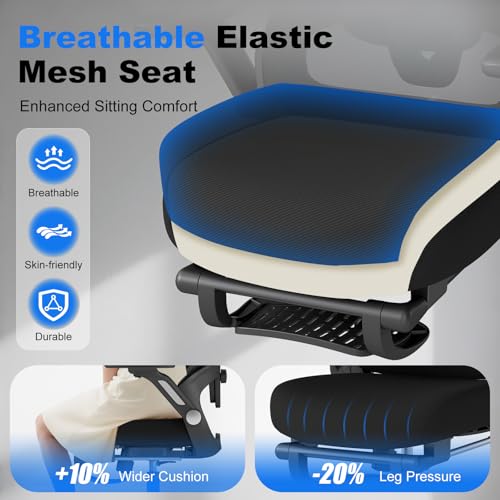 Image of Ergonomic Office Chair with Footrest, High-Back Home Desk Chair with Adjustable Lumbar Support, Headrest, Flip-Up Arms, 90-135 Tilt Lock, and Wide Cushion, Big and Tall Mesh Computer Seating