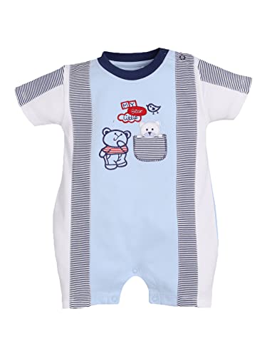 Image of BABY GO Baby Boys & Baby Girls Cotton Romper | Half Sleeve Polo Collar Jumpsuit | Newborn Infant Summer Outfit with Button Closure | Soft Breathable Playsuit | Stylish Print One Piece Dress