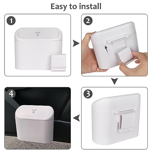 Image of Accmor Car Trash Can with Lid, Vehicle Dustbin Garbage Organizer Holder with One Roll Bag, Mini Leakproof Storage Bin for Auto, SUV, Office (White)