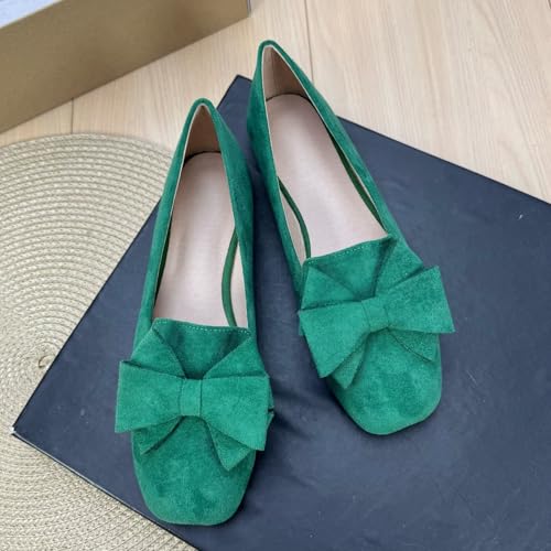 Image of WENJIAZHIZHI Square Toe Bow Ballet Slip-On | Classic Suede Finish,Chic Bow Detail,Effortless Everyday Style,Wedding Party Office,Plus Size Available