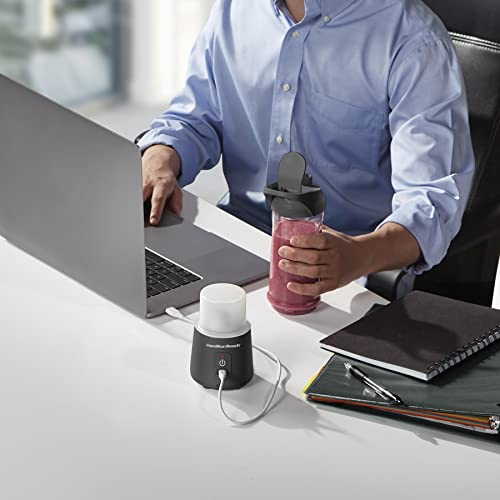 Hamilton Beach Mini Cordless Portable Personal Blender for Shakes and Smoothies, USB Rechargeable, 16 oz. Jar with Leakproof Travel Lid, 6 Stainless Steel Blades, Black (51180)