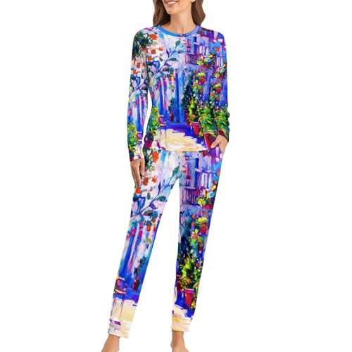 Ensemble pyjama femme t-shirt pantalon Aquarelle en tissu premium