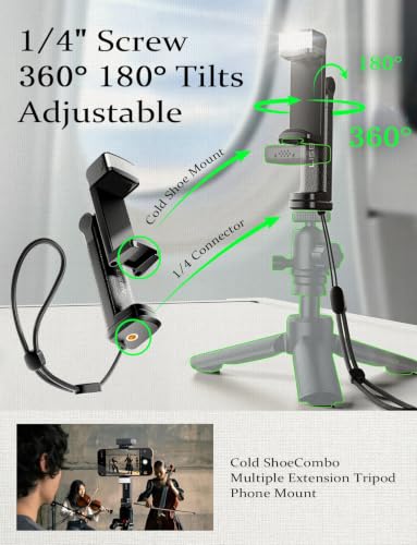 LISEN Airplane Phone Holder with Light, Universal Phone Mount for Desk, 360 and 180 Degree Tilt Adjustable Clamp Holder with Cold Shoe, 1/4 Inch Screw Mount - image 8