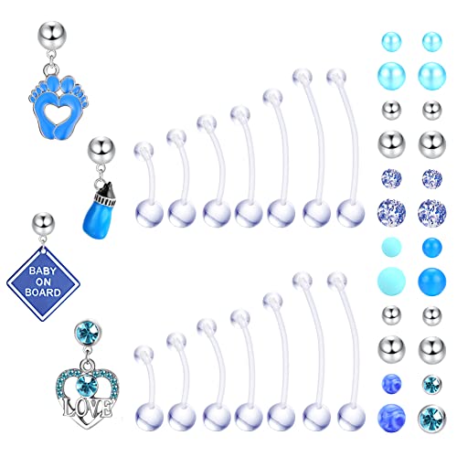 Image of Sanfenly Plastic Pregnancy Belly Button Rings Long Bar Navel Rings Flexible Clear Acrylic Bioplast Sport Maternity Belly Navel Ring Retainer Belly Piercing Jewelry 14G 14/16/18/32/35/38mm