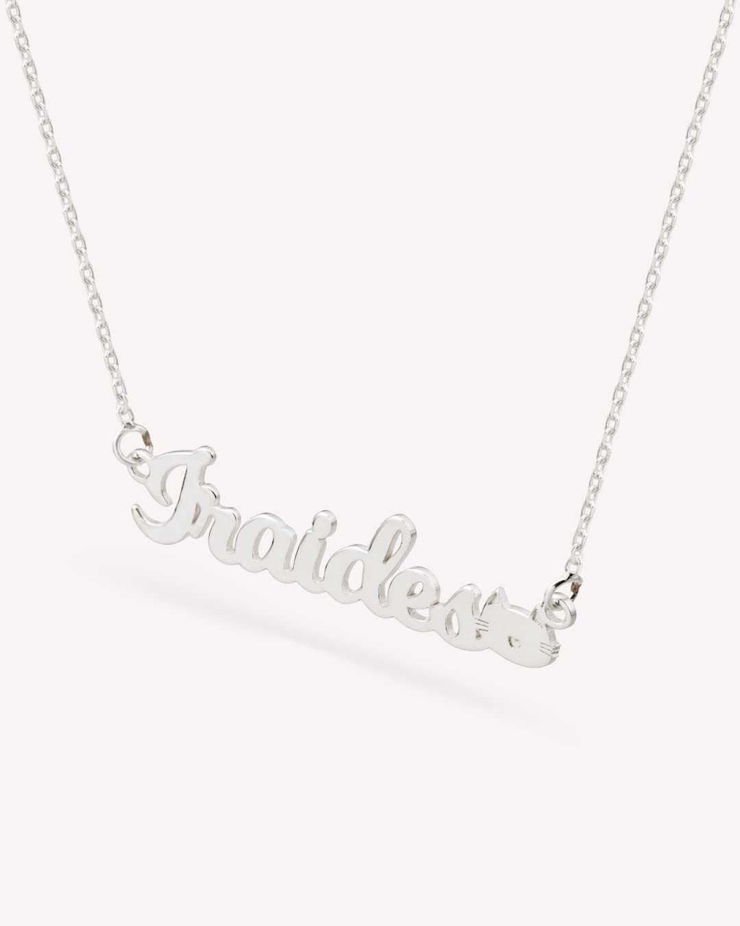 Colgante Personalizado con Nombre - Plata de Ley 925/1000 para Mujer – Collar Artesanal con Cadena Ajustable - Hecho en España (Modelo Cat, Plata de Ley)