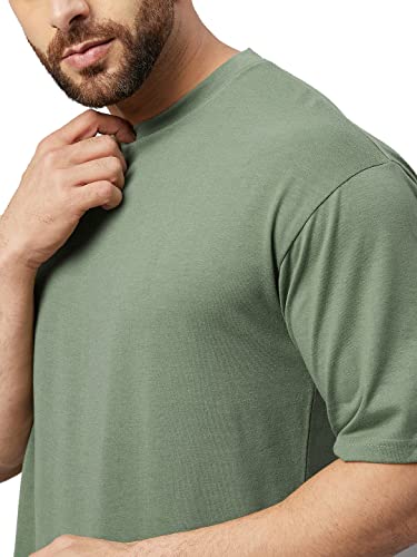 GRITSTONES Men Half Sleeve Oversized Cotton Solid T-Shirt