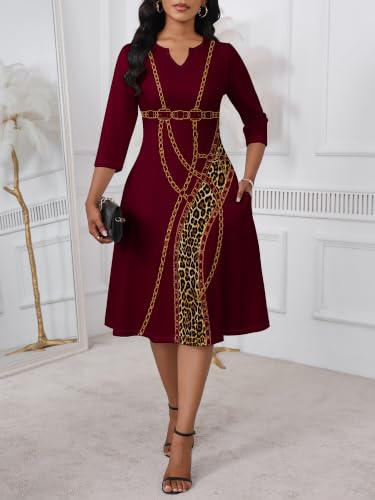 Image of PinkPatty Women's Casual 3 /4 Sleeve Midi Dresses Fit and Flare Church Work Dress with Pockets