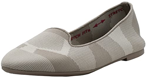 Skechers Women's Cleo-Sherlock-Engineered Knit Loafer Skimmer Ballet Flat, Dark Taupe, 8 M US