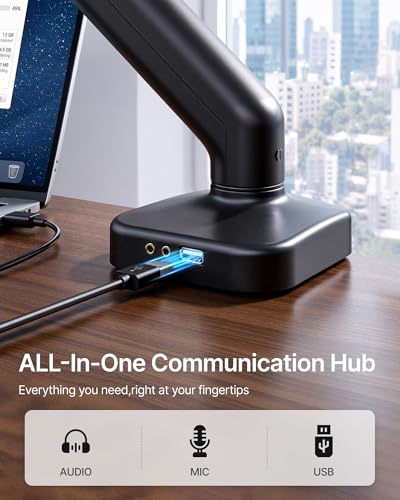 Image of monTEK Heavy Duty Single Monitor Arm with USB /Audio Ports for 17-32 inch Screens, Premium Mechanical Spring Monitor Arm up to 19.8 lbs, Full Motion Monitor Desk Mount, VESA 75 /100 mm, Clamp /Grommet