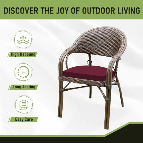 Image of Basic Beyond Outdoor Chair Cushions Set of 4, Outdoor Cushions for Patio Furniture, Water Resistant Patio Chair Cushions with 2 Ties, 17x16x2, Burgundy
