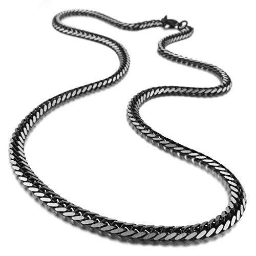 INBLUE Men's 4.6mm Wide Stainless Steel Necklace Curb Chain Link Black 26 Inch