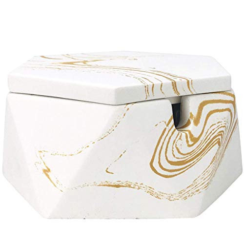FREELOVE AIGUAN Cement Cigarette Ashtray, Concrete Geometric Ash Tray with Lid & Stainless