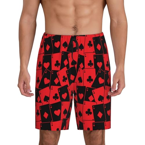 Mens Pajama Shorts with Pockets - Playing Cards Soft Lounge Pj Sleep Shorts Pajama Bottoms for Men