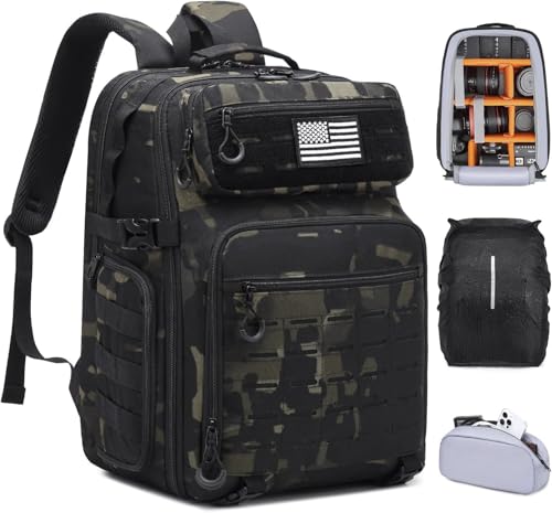 HAMBOLY Mochila profissional para câmera, bolsa grande à prova d'água para fotografia DSLR/SLR/câmera sem espelho com suporte de tripé/compartimento para laptop de 15,6 polegadas/capa de chuva