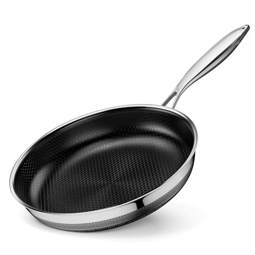 Image of Innerwell Nonstick Frying Pans 8 Inch Hybrid Tri-Ply Stainless Steel Frying Pan Skillet Titanium Ceramic Nonstick Cooking Pan,PFAS/PFOA/PTFE Free,Compatible with All Cooktops
