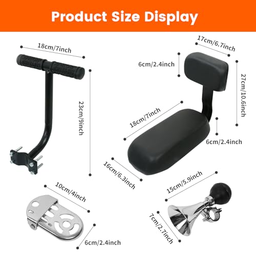 Child Bike Rear Seat Bike Back Seat with Backrest Child Bicycle Rear Seat Bicycle Rear Back Seat Cushion Bike Back Seat Safety Armrest Handrail Feet Pedals Kids Bike Seat Carrier for Over 5 Years Old