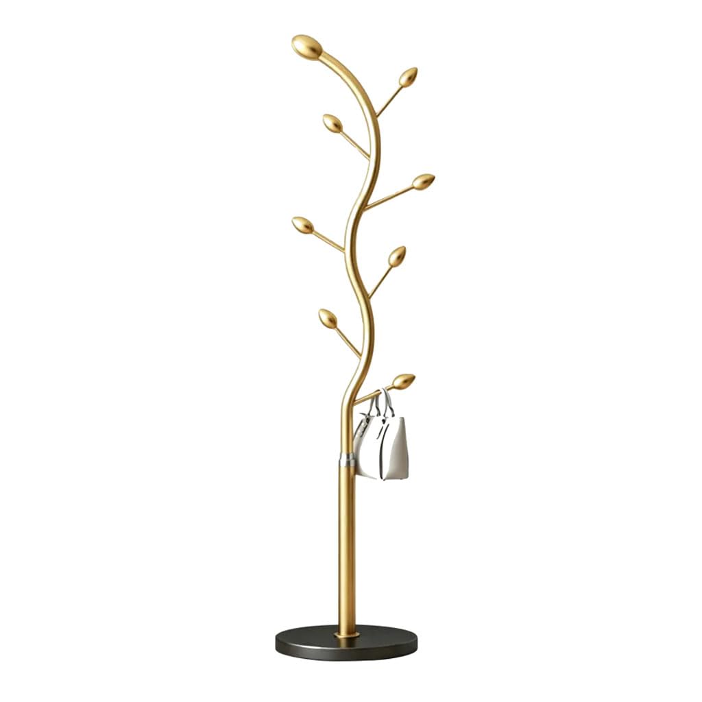 HRGKLMN Freestanding Coat Stand Metal, Sturdy Coat Rack with Marble Base 8 Hooks, Modern Wardrobe for Hallway Bedroom, Simple Coat Hanger Stand for Living Room,Gold,schwarzer Sockel