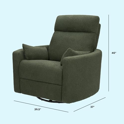 Image of Davinci Atlas Upholstered Recliner and Swivel Glider in Cozy Olive Boucle | Nursery Glider Chair with High Back, Padded Armrests, and Bolster Pillows | Smooth Recline for Nursing and Feeding