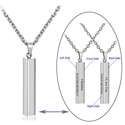 PiercingJ 4 Side Engraving Personalized Custom Message Name Bar Necklace Stainless Steel Pendant Chain for Men Women Valentine's Day Gift Box2