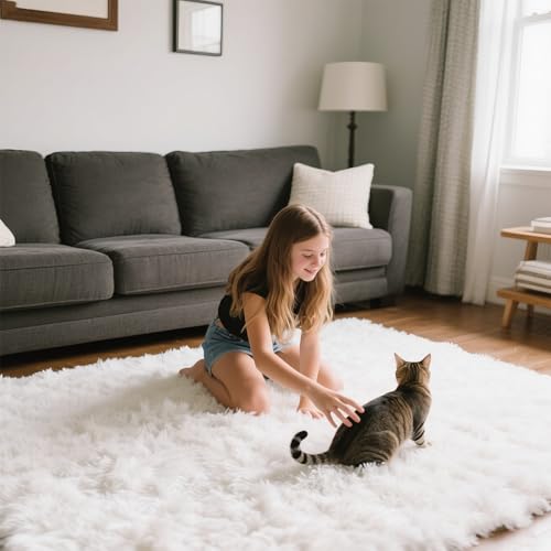 Area Rugs for Bedroom Living Room, 6x9 Soft Large Fluffy Fuzzy Shag Plush Furry Carpet, Soft Indoor Floor Mat for Kids Nursery Home Dorm Office Decor Aesthetic, White