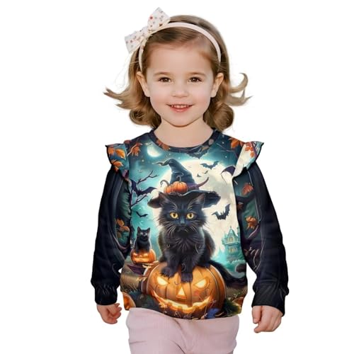Xpyiqun Sweatshirt for Girls 1-8 Years Ruffle Crew Neck Pullover Top Kids Long Sleeve Graphic Shirts