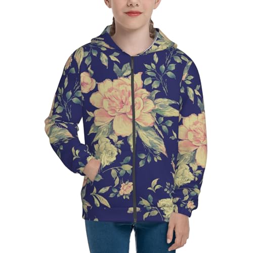 Summer Flowers with Foliage Kid Hoodies Boys Zip Up Sweatshirts Girls Pullover with Pocket3