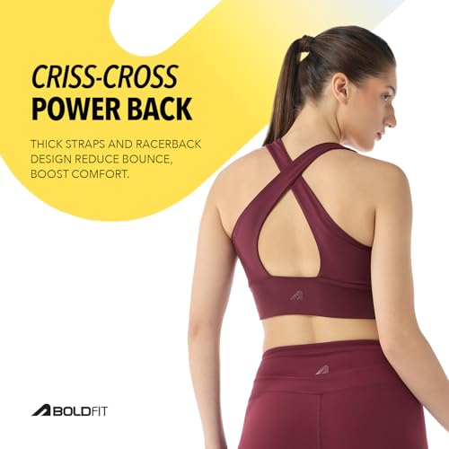 Image of Boldfit Sports Bra for Women,Premium Nylon Blend Padded Gym Bra for Woman with Criss Cross Back & Front Zip,Boldtech Sweat-Wicking,Stretch Fit,Durable & Comfortable Activewear for Gym,Yoga & Training