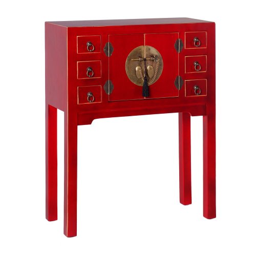 Consola de 6 cajones y 2 Puertas Oriental roja de Madera para salón Sol Naciente - LOLAhome