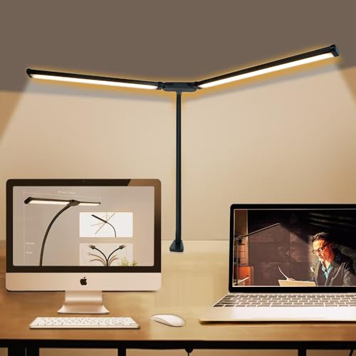 KEPHTH Double Head LED Desk Lamp for Computer Monitor, 76cm Flexible Gooseneck Adjustable Task Light, Dimmable 30 Lighting Modes Eye-Care Lamp for Home Office, Study, Coding, Gaming & Workstation