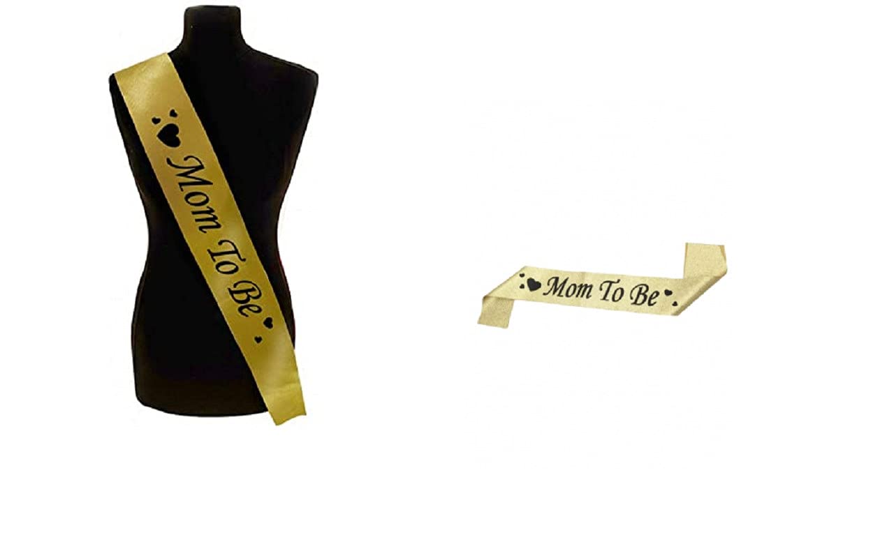 HiPPITY HOP The party collective Mom To Be Gold With Black Glitters Satin Sash For Baby Shower & Baby Shower Photoshoot