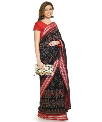 Image of COTTONSILK & KHANDUAPATA Shambalpuri Cotton Saree of Odisha Ikkat Orissa Traditional Handloom Sari | Bomkai | Pata | Nuapatana | sambalpuri saree | khandua patta sare | without Blouse S5
