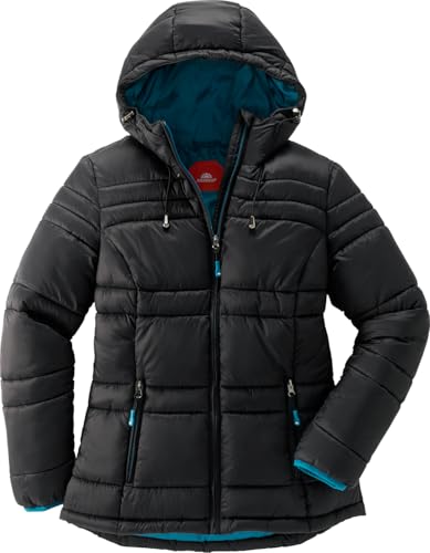NORDCAP Steppjacke Damen, leichte Übergangsjacke, warm mit Kapuze, 100% Wattierung, ideal für den Frühling, Schwarz, Gr. 42